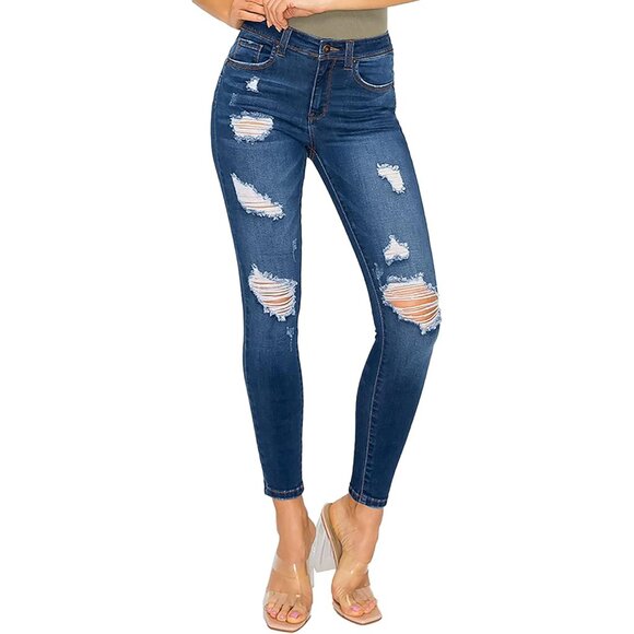 Women's Skinny Jeans Ripped Shredded High Waist Push-Up Butt Lift Modal - Picture 2 of 5